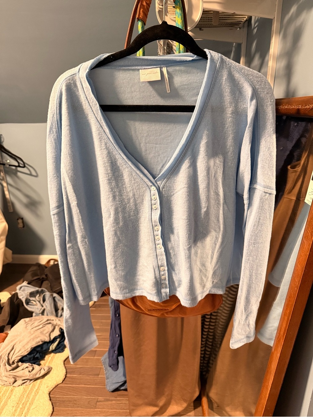 Urban Outfitters Light Blue Button-Front V-Neck Top